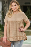 Plus Size Crinkle Textured Ruffle Trim Babydoll Top