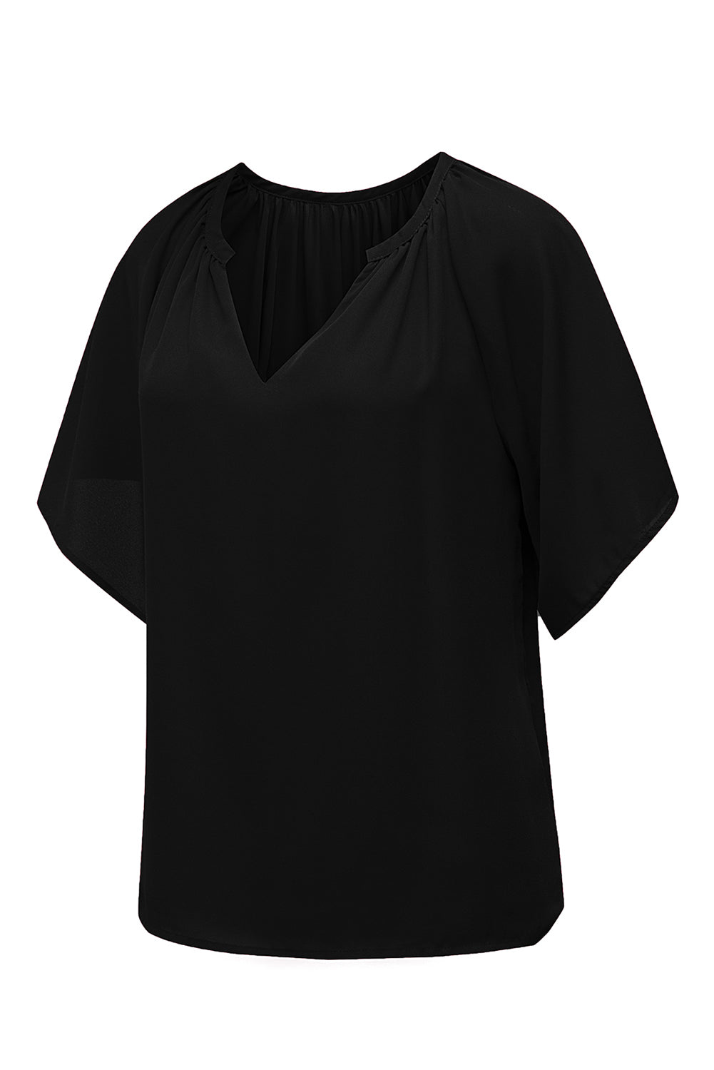 Split Neck Pleated Loose Top