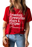 Red American Freedom Day Slogan Print T Shirt