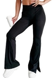 Cross Waist Pocketed Split Hem Flared Leggings