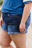 High Rise Raw Hem Plus Size Denim Shorts