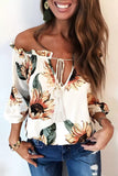 Floral Ruffled Tassel Tie Off Shoulder Blouse