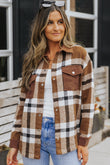 Pocketed Buttoned Plaid Shirt Jacket