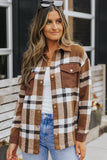 Pocketed Buttoned Plaid Shirt Jacket