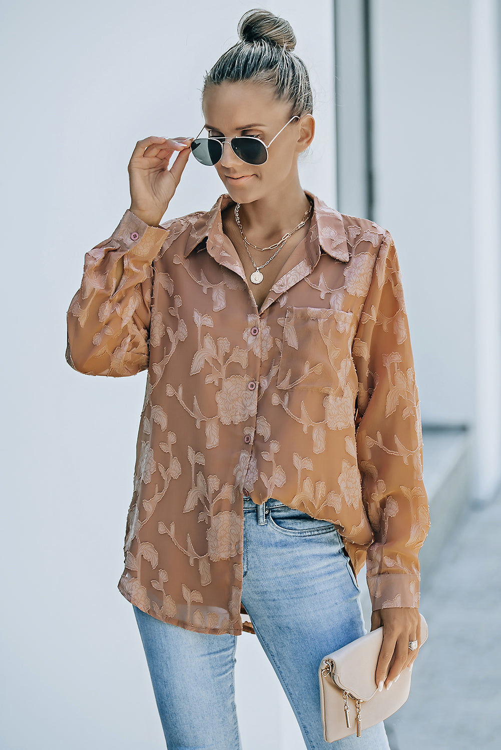 Collared Neck Floral Textured Shirt