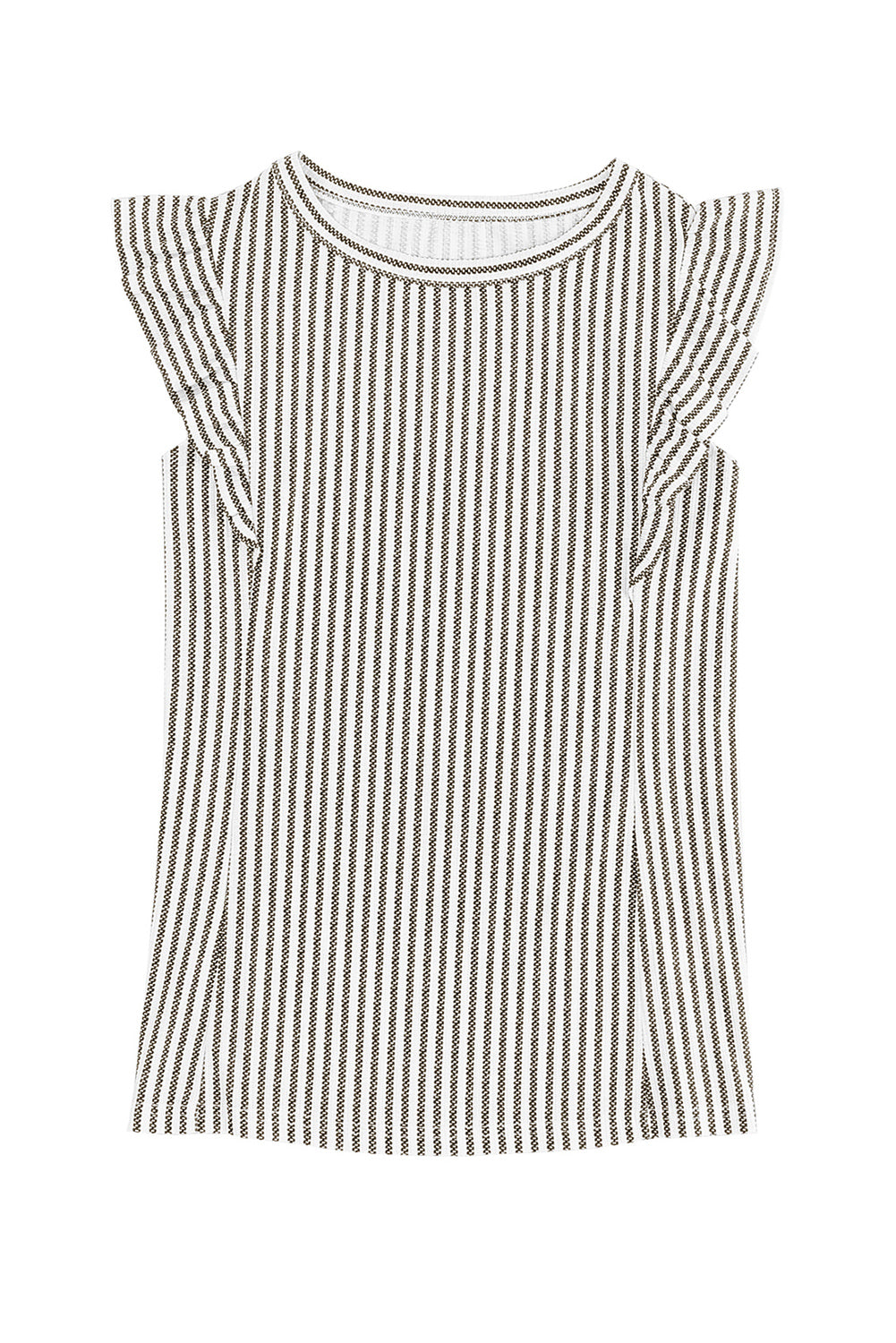 Crew Neck Ruffled Striped Tank Top