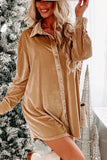 Flaxen Velvet Button Front Shirt Mini Dress