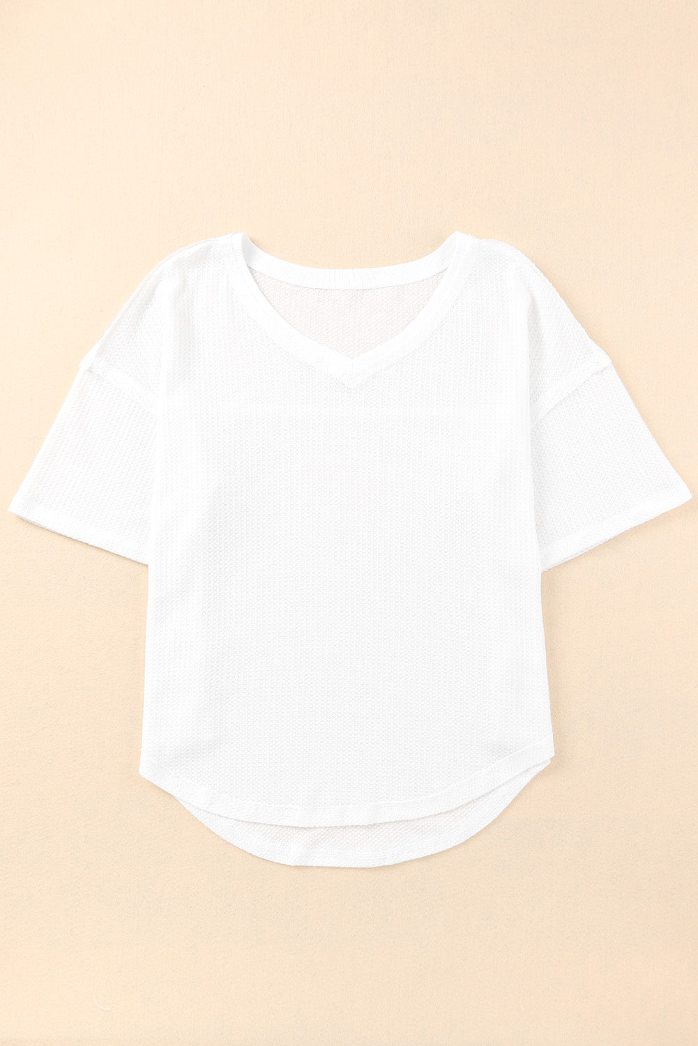 White Waffle Knit Drop Shoulder Loose Top