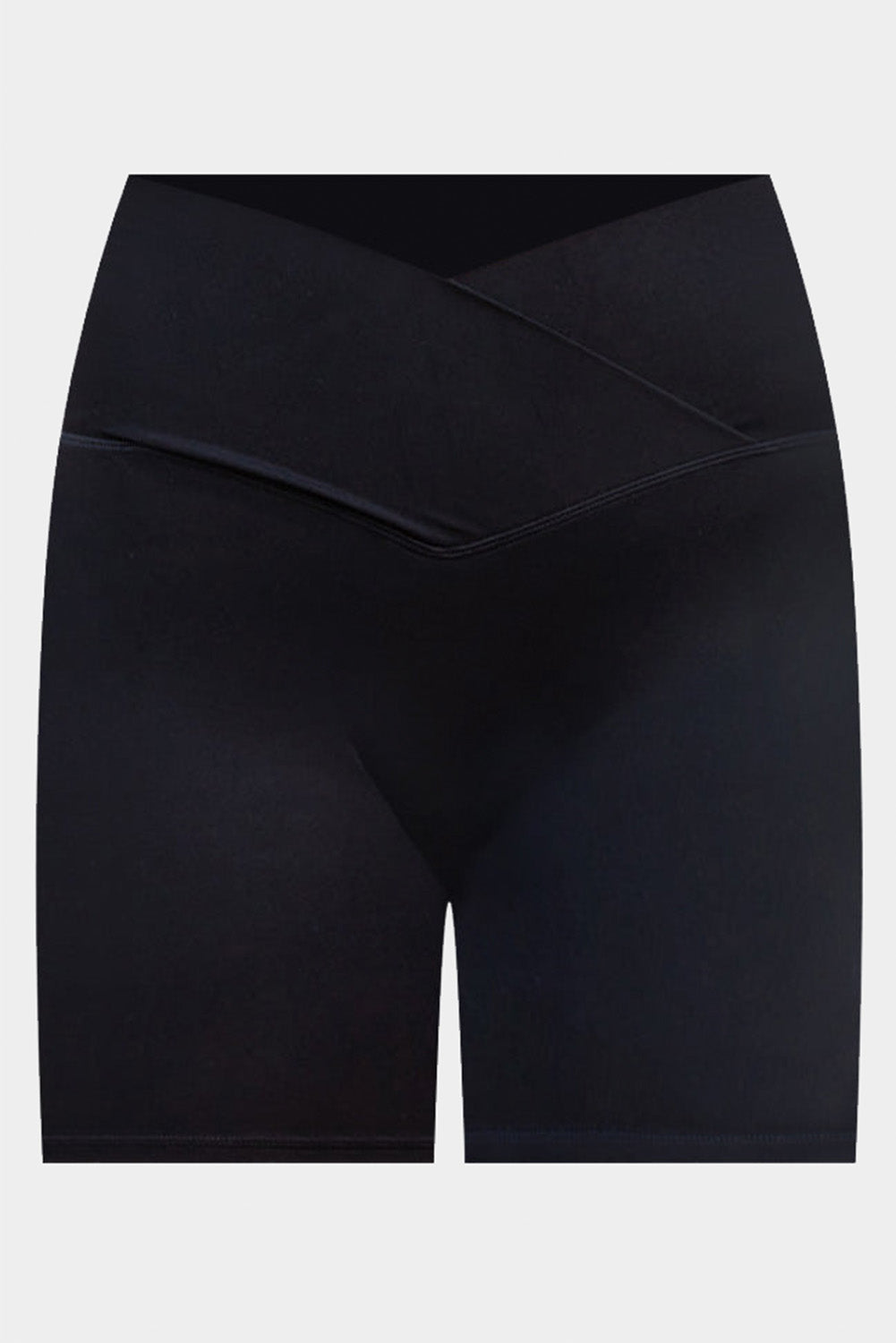 Short de yoga noir à taille en V de couleur unie 