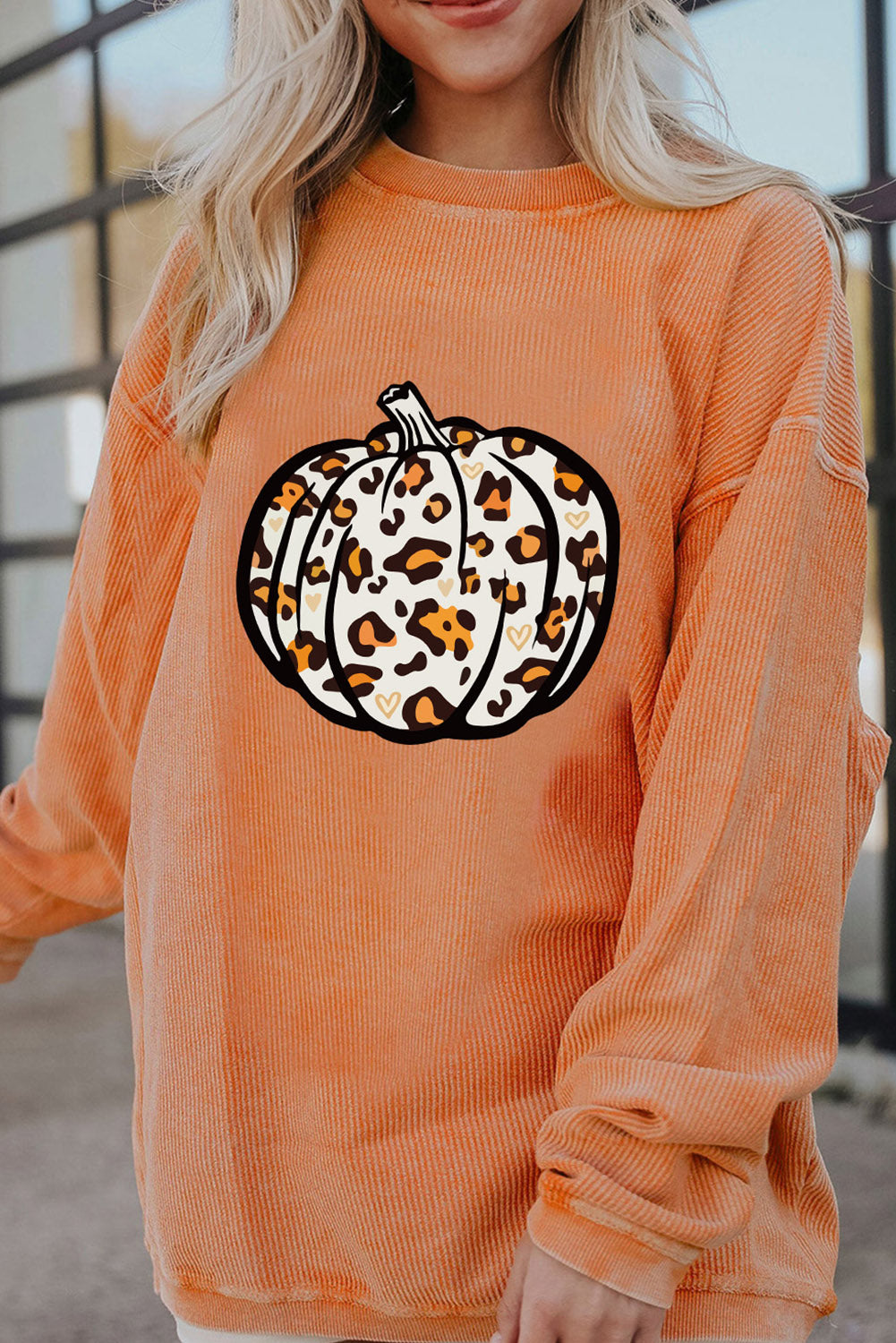 Sweat-shirt orange côtelé à imprimé fantôme Spooky Season