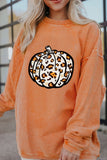 Orange Spooky Season Ghost Print Ribbed Pullover Sweatshirt