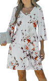 V Neck 3/4 Sleeve Floral Dress