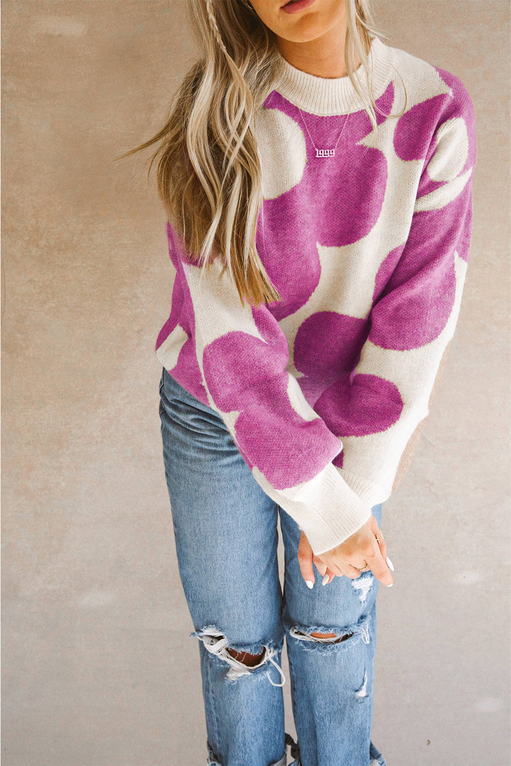 Flower Pattern Slouchy Sweater