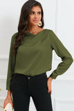 Solid Asymmetric V Neck Long Sleeve Satin Blouse