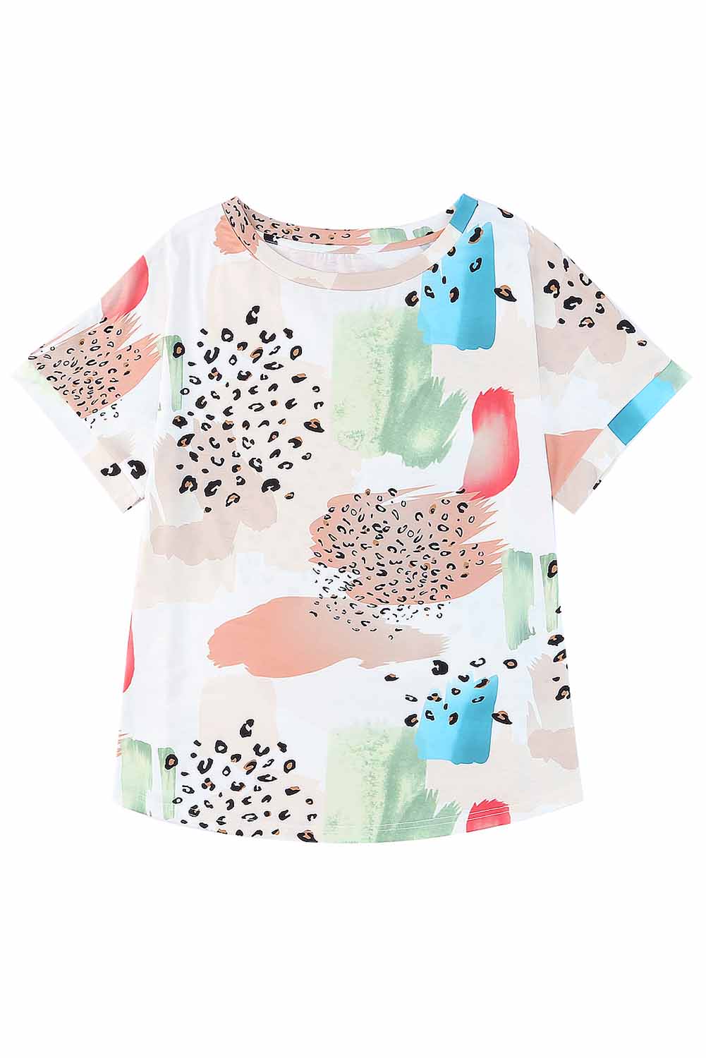 White Animal Watercolor Mixed Print Plus Size Top