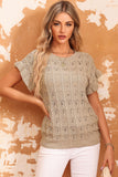 Ruffle Short Sleeves Cable Knit Textured Top