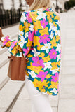 Magenta Gold Floral V Neck Lantern Sleeve Blouse