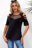 Fishnet Splicing Strappy Cutout Shoulder Sleeve Top