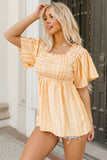 Striped Print Smocked Flowy Blouse