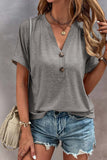 Button V Neck Rolled Sleeve T Shirt