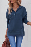 Turquoise Batwing Sleeve Pocketed Henley Hoodie