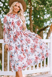 Floral Print Puffy Sleeve Ruffled Midi Dress