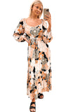 Tie Waist Puff Sleeve Bold Floral Maxi Dress