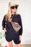 Black Textured Long Sleeve Top Shorts Outfit