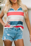 Striped Color Block Notched Neck Tank Top