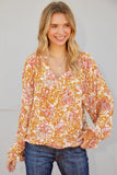 Split V Neck Floral Blouse