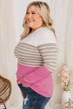 Pull en tricot patchwork rayé rose grande taille