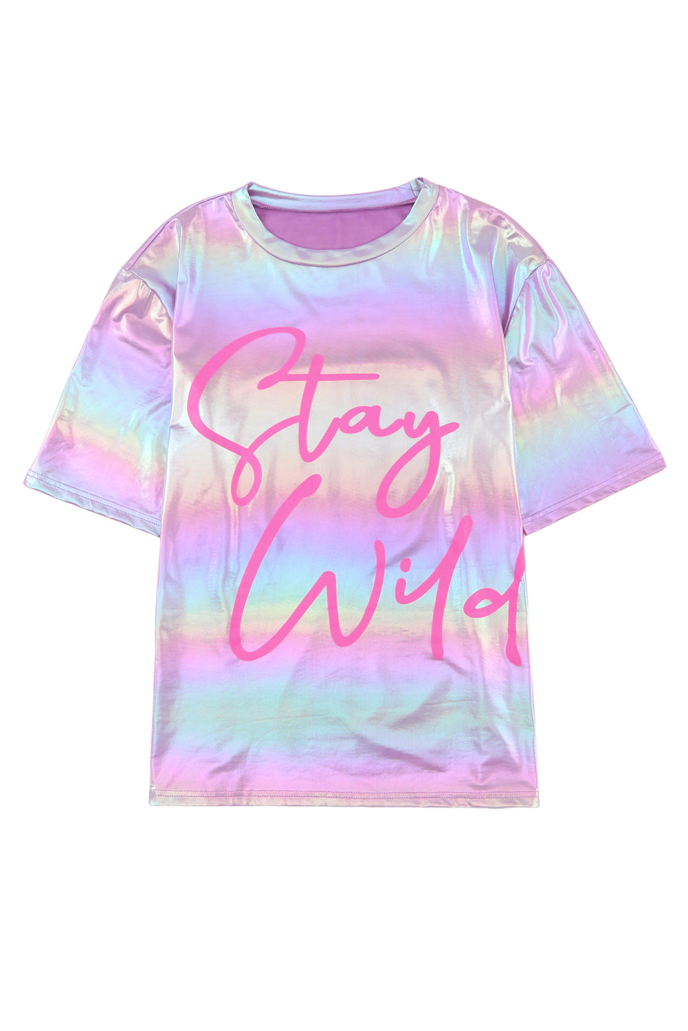 Shiny Iridescent Stay Wild Graphic Oversized Tee