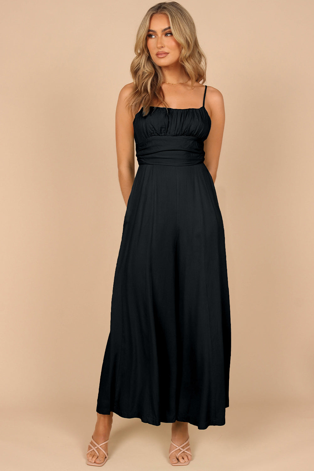 Spaghetti Straps Backless Knot Wide-Leg Jumpsuit