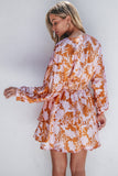 Brown Floral Puff Sleeve Smocked Waist Layered Dress