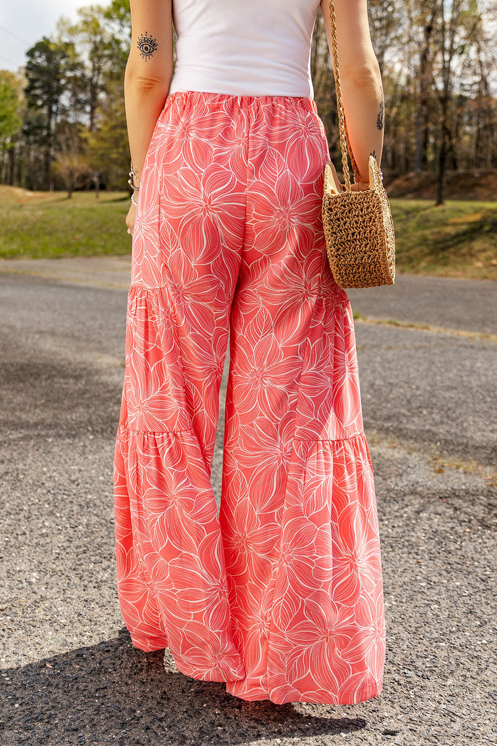 Bohemian Floral Print Wide Leg Pants