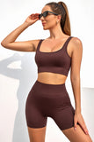 2pcs Solid Color Ribbed Knit Yoga Set