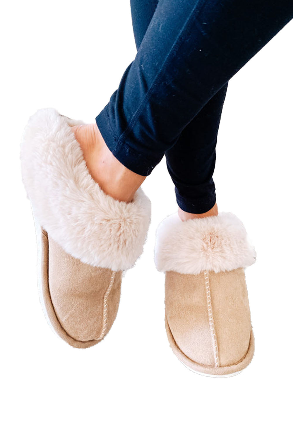 Cut and Sew Faux Suede Plush Lined Slippers