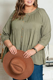 Plus Size Ruffle Tiered Split Neck Shirt