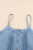 Pleated Buttons Denim Tank Top