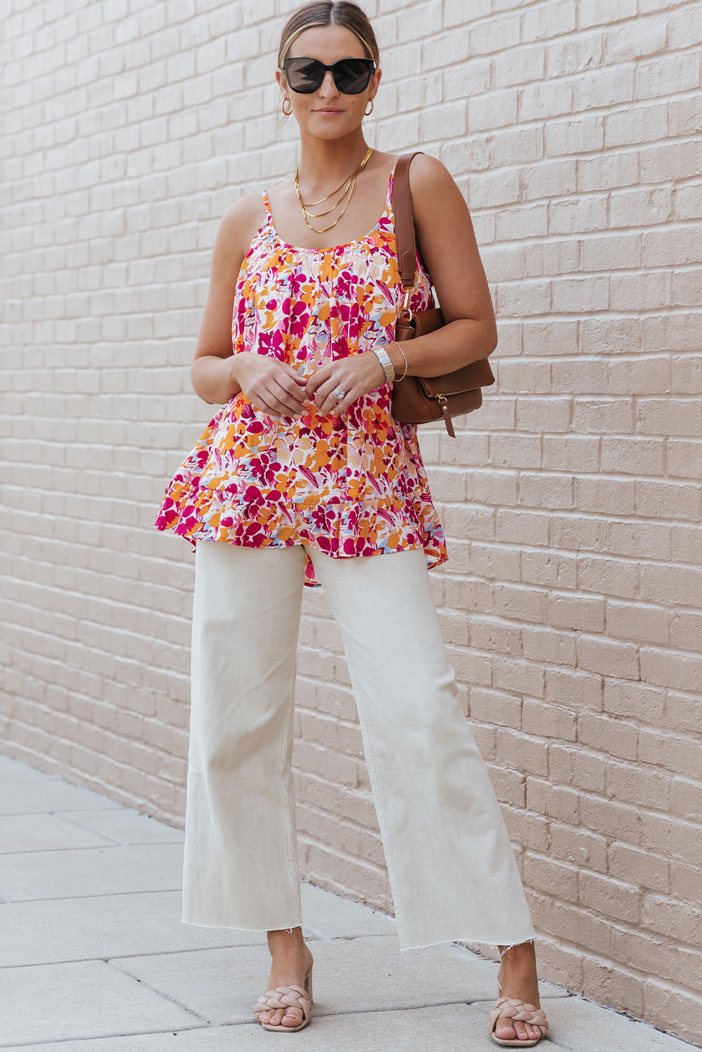 Floral Print Loose Fit Spaghetti Strap Tank Top