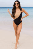 Double Straps One Shoulder Color Block Teddy Swimsuit