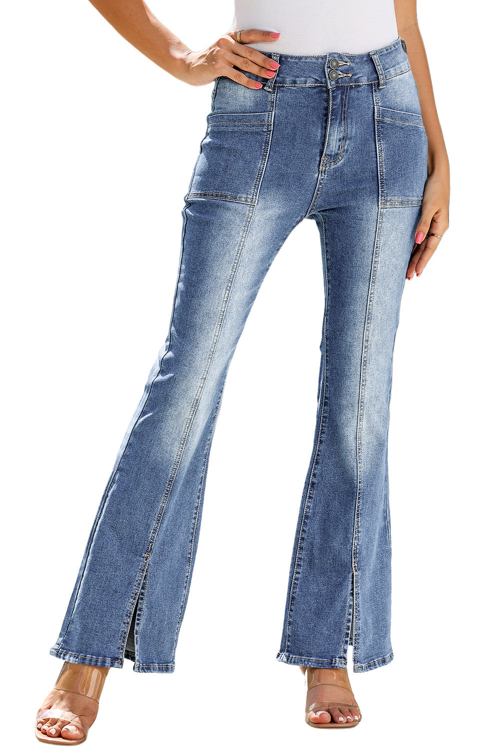 Exposed Seam Split Flare Jeans