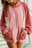 Drawstring Pullover Pocketed Colorblock Sweatshirt