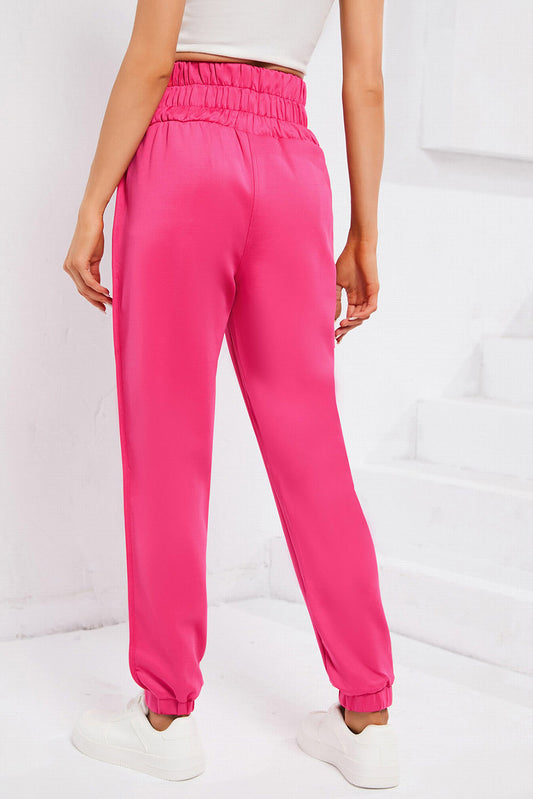 Pantalon de jogging taille smockée rose