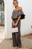 Solid Color Off Shoulder Wide Leg Jumpsuit