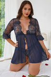 Plus Size Lace Mesh Tie Closure Babydoll