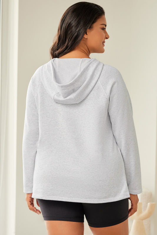 Plus Size Kangaroo Pocket Henley Button Hoodie