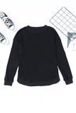 Crew Neck Ribbed Trim Waffle Knit Top