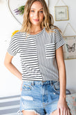 Mix Striped Print Chest Pocket T Shirt