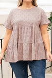 Pink Plus Size Eyelet Pattern Ruffle Sleeve Babydoll Top